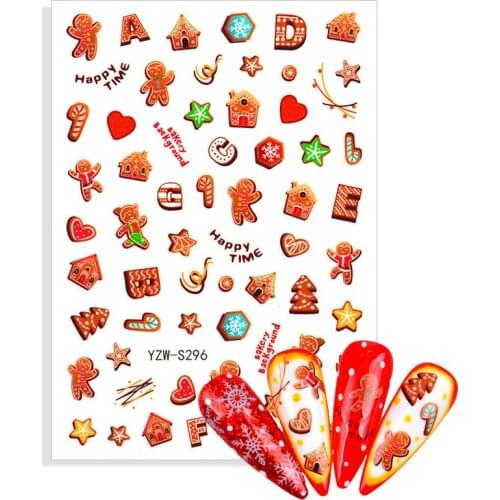 2021 New Designs Nail Chocolate Chip Cookies 3D Back Glue Nail Art Sticker Christmas Decal For Nails Foil Decoration Decal Tools