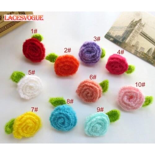 30PCS/lot 3.5cm Handmade woolen Yarn Crochet Knitted Flower applique Patchwork DIY needlework sewing accessories Cloth paste 481