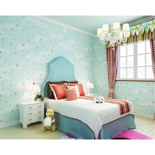 Beibehang 3D wallpaper childrens room cartoon papel de parede boys and girls warm romantic bedroom wallpaper blue stars