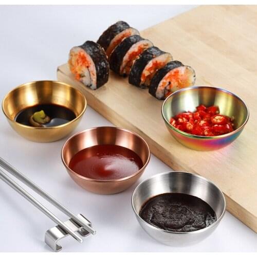 New 4pc Golden Sauce Plate Stainless Steel Tray Spice Plate Dipping Sauce Plate Kitchen Supplies Soy Sauce Plate Appetizer Tray