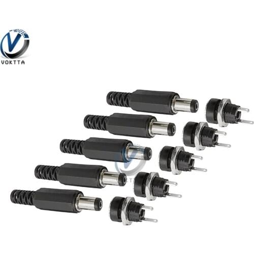 5.5mm x 2.1mm 5.5x2.1 DC Power Supply Plug Connector + Female Metal Panel Mount Socket Jack Plug DC Connectors Terminal Adapter