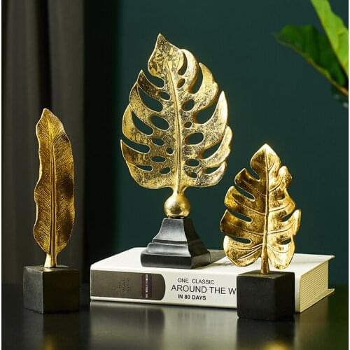 Nordic Home Decoration Accessories Modern Miniature Figurines Desk Decoration Living Room Decoration Leaf Feather Model Bauble