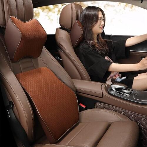 KKYSYELVA Car Pillow Lumbar Waist Support Headrest Pillows Back Cushion Seat Supports Memory Foam Seat Covers Auto Accessories