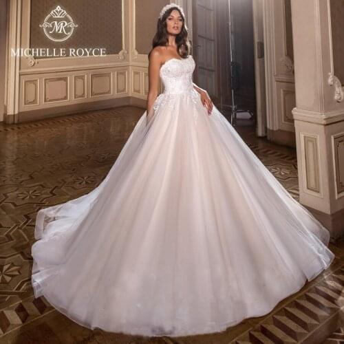 Michelle Royce Ball Gown Wedding Dresses 2020 Sexy Strapless Appliques Simple Chapel Train Bridal Gowns Vestido De Noiva