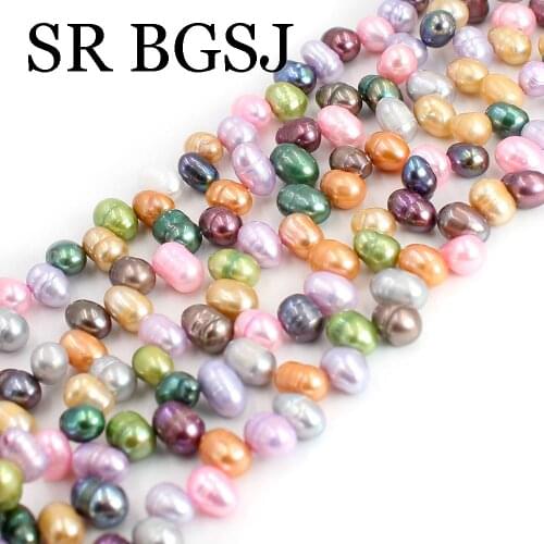 Free Shipping 6x9mm Side Drilled Rice Natural Freshwater Pearl Beaded Punch Loose Bead for Make Jewelry DIY Accessories 14"