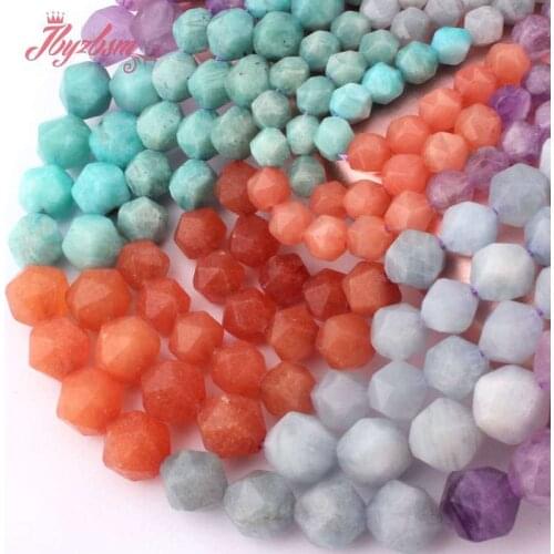 Round Faceted Beads Agates Quartzs Amazonite Amethys Natural Stone Spacer Beads for DIY Necklace Bracelet Jewelry Making 15"
