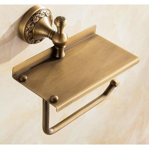 Bathroom Paper Holder Solid Brass Multi-function Paper Roll Holder with Mobile Phone Storage Rack Bathroom Hardware Accessories