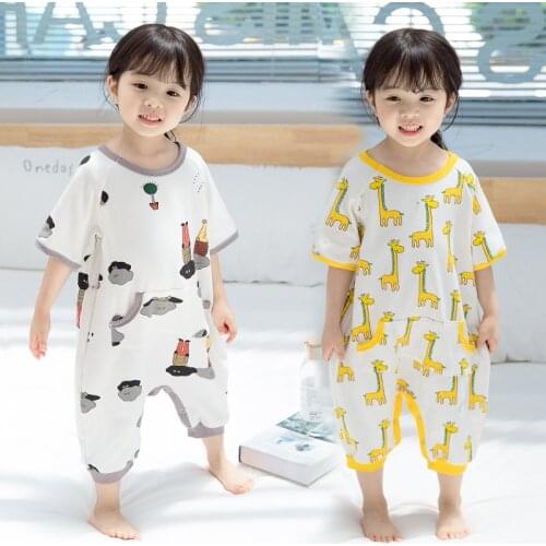 Baby Animal Pajamas Children Giraffe Pajamas Kids Summer Sleepers Cartoon Girls One Piece Toddler Boys Short Sleeve Pyjamas 3-7Y