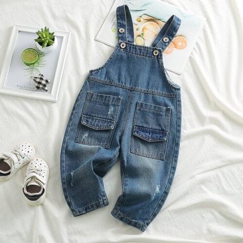 Childrens Overalls Spring Autumn New Kids Boys Girls Casual Denim Jumpsuits Baby Pockets Jeans Pants Toddlers Jeans Trousers