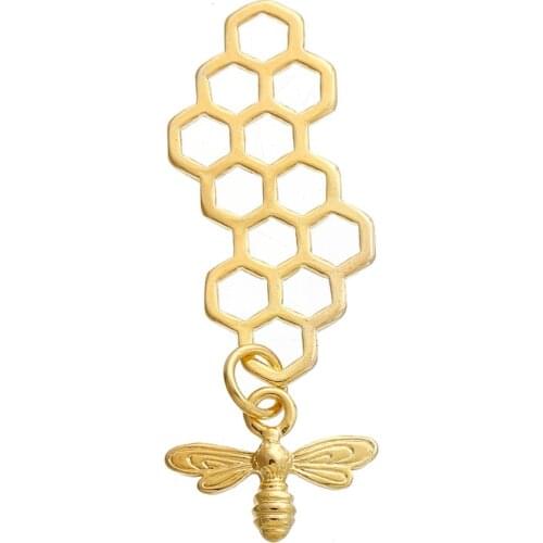 DoreenBeads Zinc Based Alloy 3D Pendants Honeycomb Gold color Bee Carved Hollow 46mm(1 6/8") x 16mm( 5/8"), 10 PCs