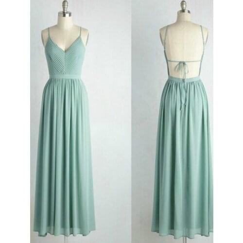 Elegant A-Line Long V-Neck Green Bridesmaid Dresses Custom Floor Length Open Back Chiffon Pleated Formal Wedding Party Dresses