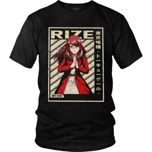 Mens Tokyo Ghoul Rize Kamishiro T-Shirt Funny Japanese Fantasy Manga Anime Tshirt Short Sleeve T Shirt Homme Cotton Tee Tops