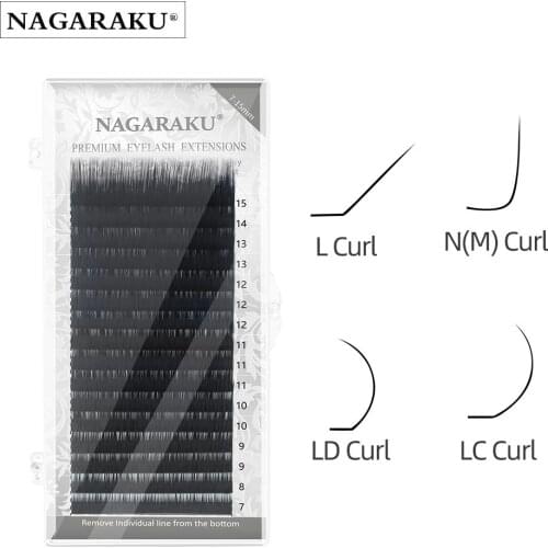 NAGARAKU 0.07/0.10/0.12/0.15mm Thinckness LC/LD/L/N(M) Curl 7-15mm Eyelash Extension For Shaped Lashes Individual False Eyelash