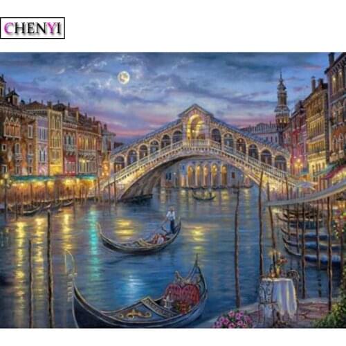 CHENYI 5D Diamond Painting Cross Stitch Diy Mosaic Pattern Full Square Diamond Embroidery Scenic Arch Bridge Handmade Home Decor