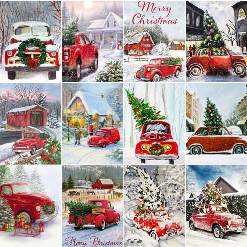 XUEQIXIAOZU Full Square/Round Red Cars In Snow 5D DIY Diamond Painting Embroidery Mosaic Kit Home Decor Hight Quality Products