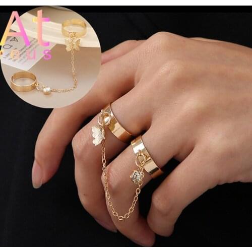 2/3pcs Butterfly Two Fingers Connected Ring Womens Ring Set Black Stack Plain Above Knuckle Band Open Rings Jewelry Party Gift