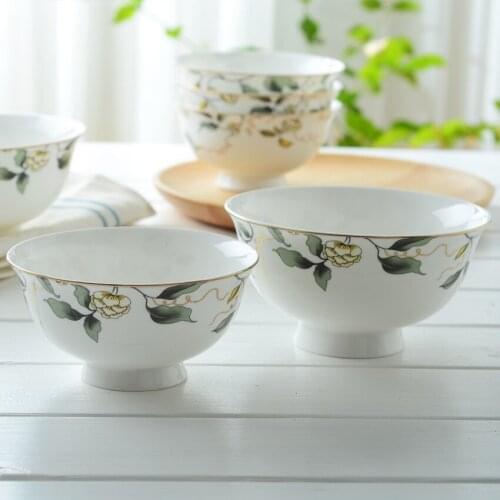Bone China Ceramic Bone China Bowl 4.5-Inch 5-Inch gao jiao wan Rice Bowl Soup Bowl Porringer Small Bowl Footed Bowel Heat Resis