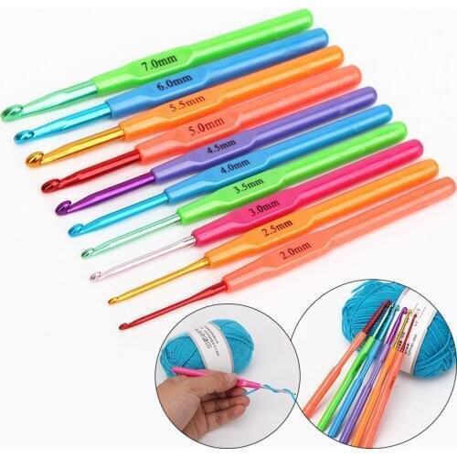 Plastic Handle Aluminum Crochet Hooks Sweater Knitting 2mm-7mm Weave DIY Craft Sewing Needles Knit Tool Set Accessories