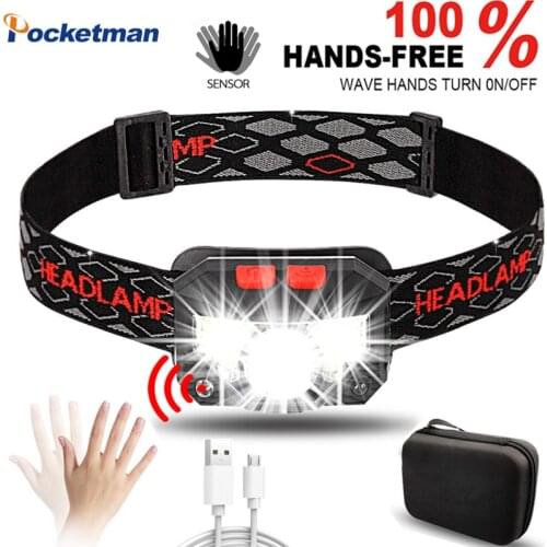 85000LM Powerful LED Headlight Sensor Head Light USB Rechargeable Headlamp Head Torch Waterproof for Outdoor Camping Hiking