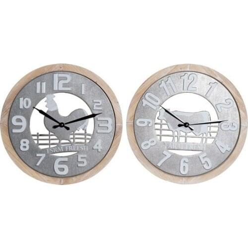 Wall Clock DKD Home Decor Farm Fresh Metal MDF Wood (2 pcs) (60 x 2 x 60 cm)