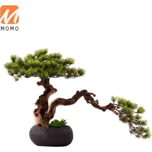 New Chinese Indoor Simulation Podocarpus Macrophyllus Plant Pot Welcome Pine Greenery Bonsai Decorations Hotel Ornaments