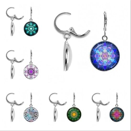 New Fashion Mandala Art Picture Earrings Henna Earring Yoga Om Symbol Zen Buddhism Glass Earrings For Women Girls Jewelry