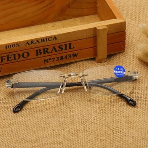 New Trend Women Reading Glasses Men Diamond Cut Edge Anti-Blue Light PC Lens Frameless TR Eyewear Legs Presbyopia 1.0-4.0 R267
