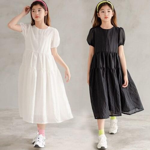 Girls Performance Clothes 2021 New Teen Party Dress Two Layers Cotton Lining Kids Midi Dress Teenage Children Clothes,#6277