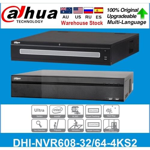 Dahua Original Ultra NVR NVR608-32-4KS2 NVR608-64-4KS2 32/64 CH H.265 Max 384Mbps 12MP Resolution Multi Screen Smart Tracking