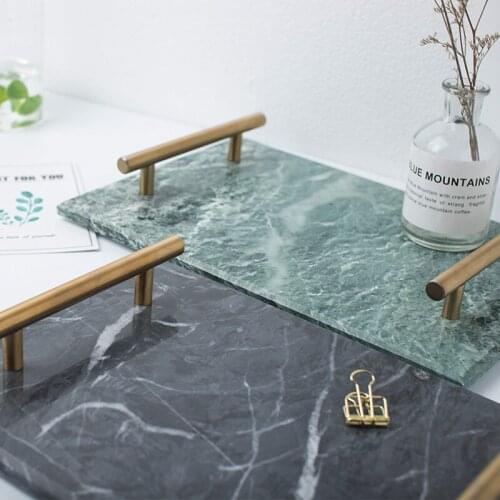 Natural marble square handle tray retro tray wine utensils food tray
