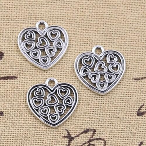 12pcs Charms hollow heart 19x19mm Antique Silver Color Pendants Making DIY Handmade Tibetan Finding Jewelry