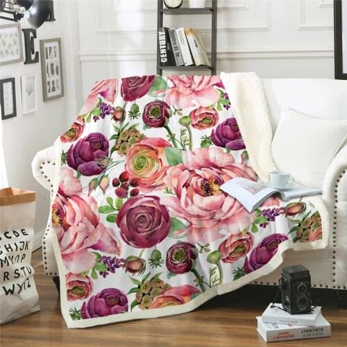 Flower Blanket 3D Print Plush Throw for Beds Sofa Noble Bedding Sherpa Blankets kids gift 130x150cm