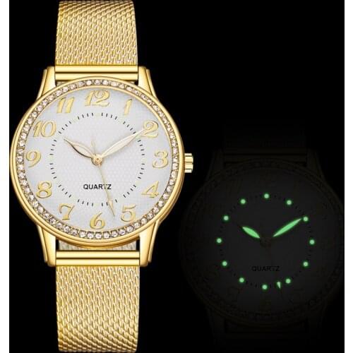 Dropshipping Women Rhinestone Watch Fashion Casual Luxury Silver Rose Gold Mesh Wrist watches Gift Clocks Dress Relogio Feminino