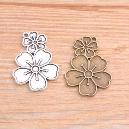 PULCHRITUDE 8pcs 25*35mm 2020 New Product Two Color 2 Flowers Charms Plant Pendant Jewelry Metal Alloy Jewelry Marking
