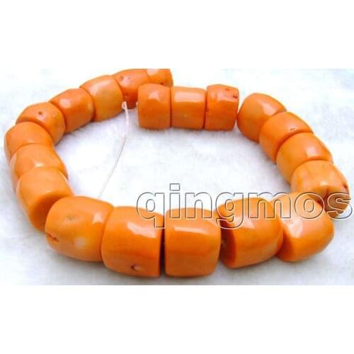 Qingmos Big 20-30mm High Quality Nature orange Column Knurl Coral strand 15"-los533 Wholesale/retail Free shipping