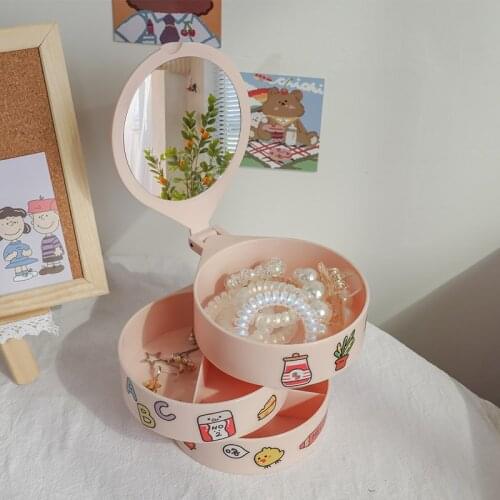 Jewelry Storage Box Plastic Multilayer Rotating Jewelry Stand Earrings Ring Box Cosmetic Storage Box with Mirror Makeup Mirror