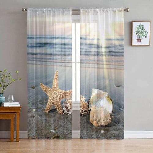 Sunshine Beach Shell Starfish Sheer Curtains for Living Room Modern Voile Curtain Bedroom Tulle Curtains Window Drapes Decor