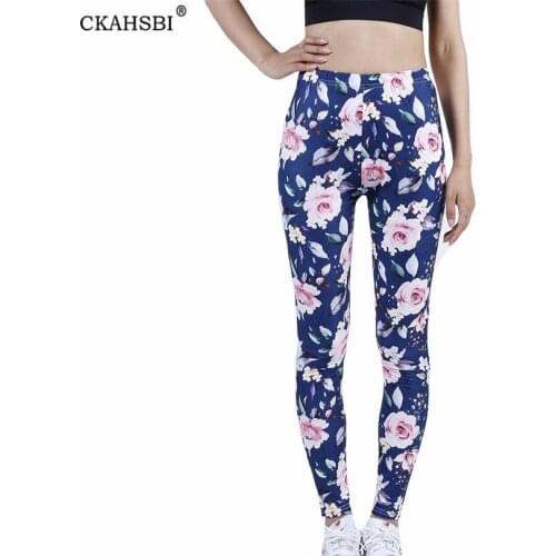 CKAHSBI Sport Leggings Women Gym High Waist Push Up Yoga Pants Navy Pink Flowers Fitness Running Trousers Female Tight Bottom