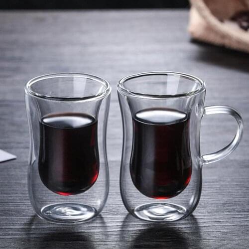 80ml Without/With Handle Double Wall Heat Insulated Glass Cup Coffee Tea Milk Container For Tea Coffee Latte Espresso Iced Tea