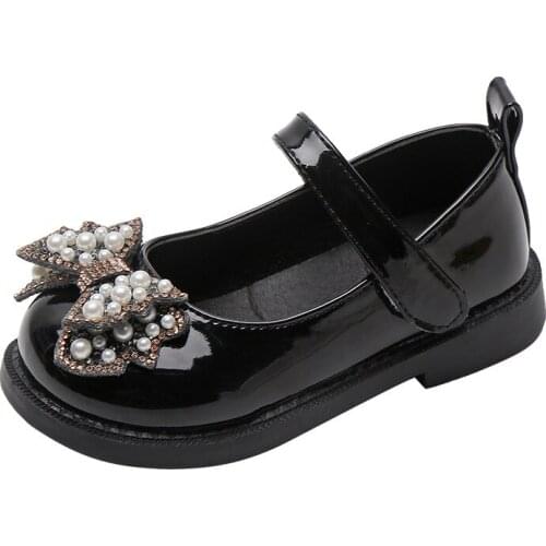 Girls Leather Shoes Soft Sole Pearl Fashion Princess Single Shoes British Style School Performance Shoes Sweet Bow-knot Cute Hot