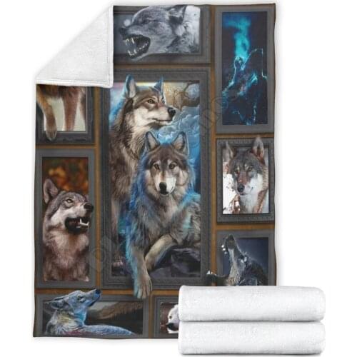 Wolf Fleece Blanket 3D full printed Wearable Blanket Adults/kids Fleece Blanket Sherpa Blanket Drop Shipping 08