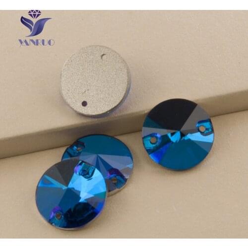 YANRUO Top 3200 Rivoli Blue Zircon Sew On Stones Glass Sewing Rhinestones DIY Gems Beads Button Decoration Wedding Dress