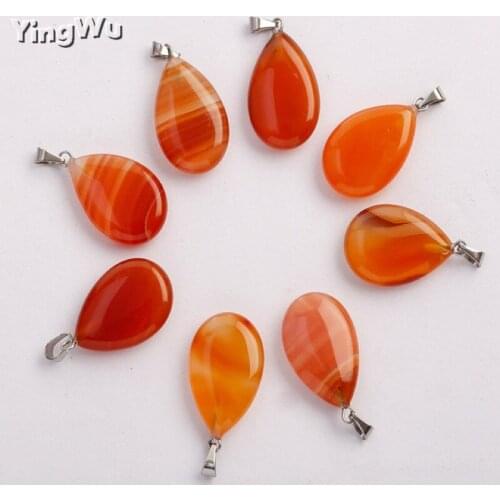 Yingwu 8pcs Lot Natural Gem Stone Water Drop Necklaces Pendants Red Agate Clear Crystal Reiki Healing Jewellery Gift