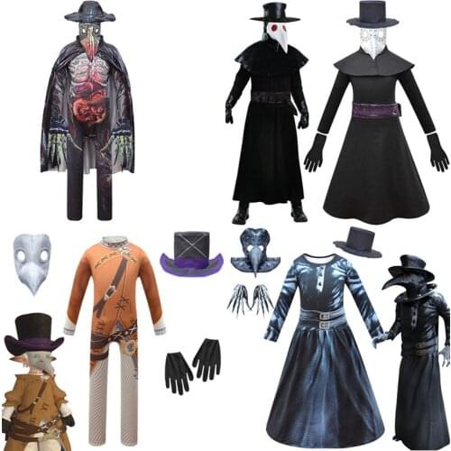 Funny Medieval Steampunk Plague Doctor Bird Mask Punk Cosplay costumes with Masks Beak Halloween party dress up costume for kids
