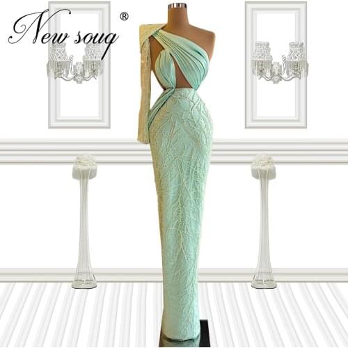 Green Mermaid Evening Dresses 2021 Wedding Formal Party Gowns Robes Dubai Beading Prom Dress Abendkleider suknie wieczorowe