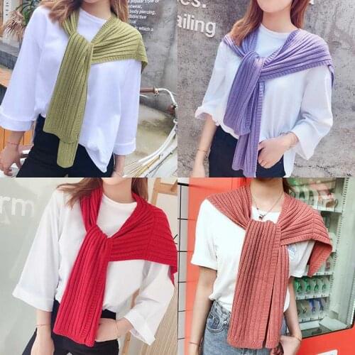 Solid Knit Striped Shawl Women Vest Artificial Cashmere Student Shoulder Wrap with False Collar Autumn Tippet knot Scarf