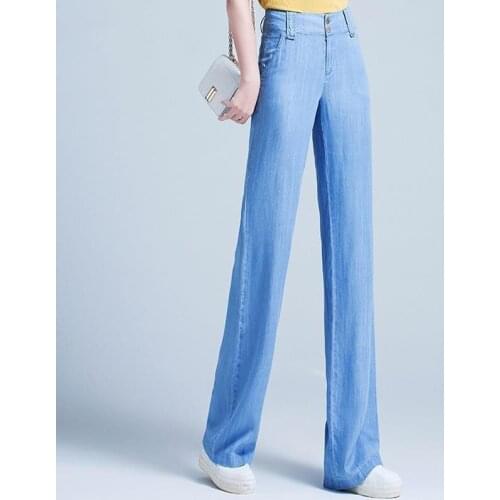 Women Pants Womens 2021 Spring/Summer High Waist Loose Straight Lyocell Jeans Trousers Pantalones De Mujer
