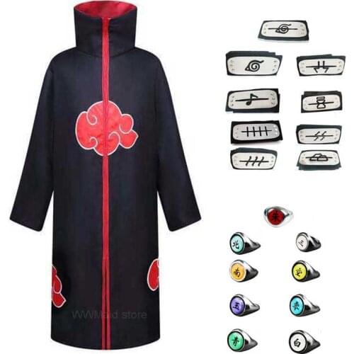Adult Elder Children Cosplay Costume Headband Ring Akatsuki Uchiha Cloak Robe Clothes Halloween Costume