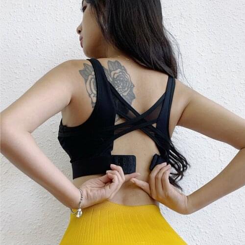 Women Sport Bra Adjustable Shockproof Girl Yoga Bra Thin Mesh Cross Strap Gym Vest Running Undershirt Quick Dry Workout Crop Top