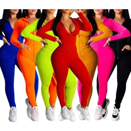 Womens 2Pieces Tracksuit Fall Casual Sexy Slim Hooded Tops Sweatshirt&Sweatpants Trousers Set For Gym Fitness Workout